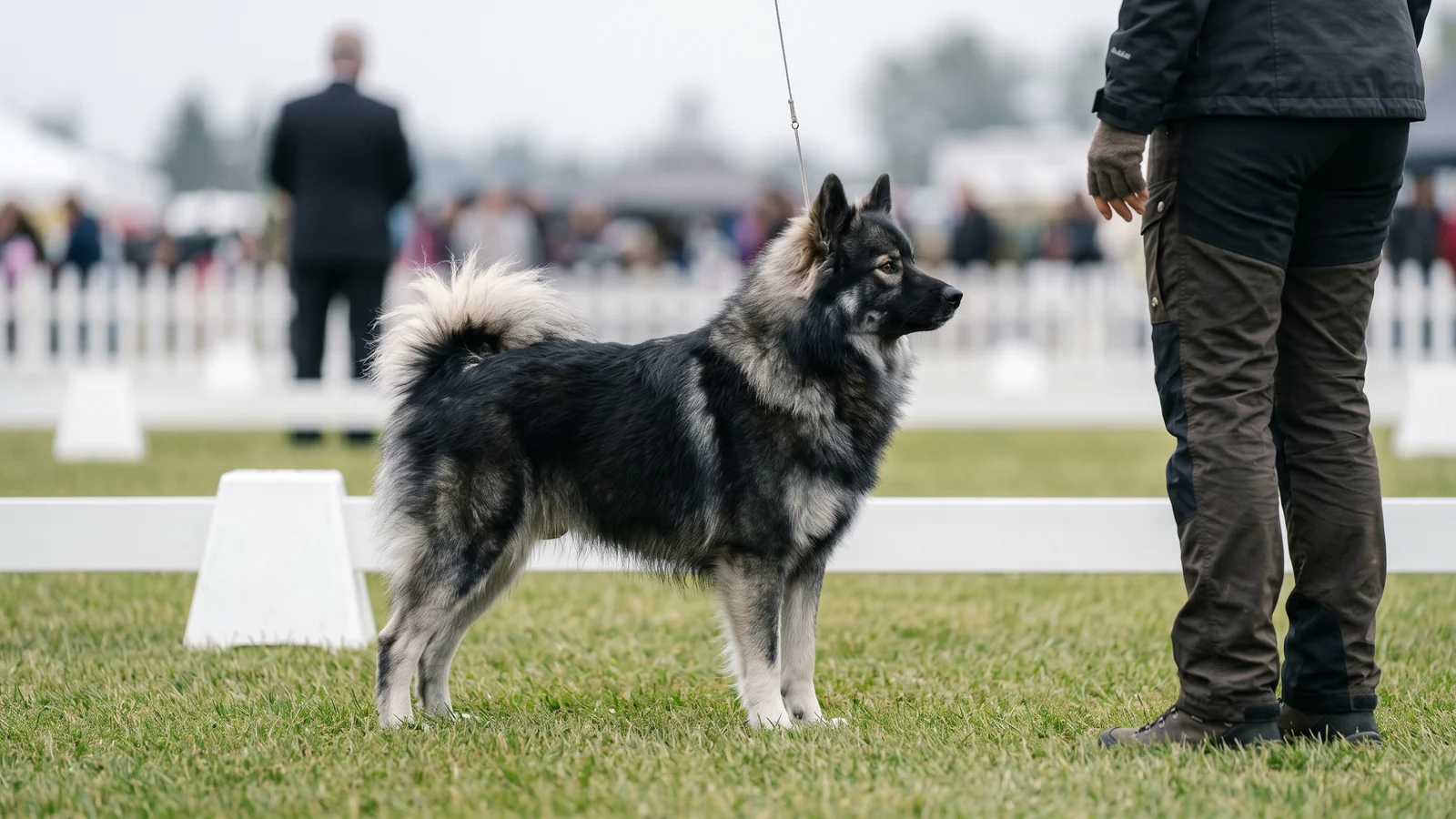 Spitz-loup présenté en ring d’exposition par son éleveur