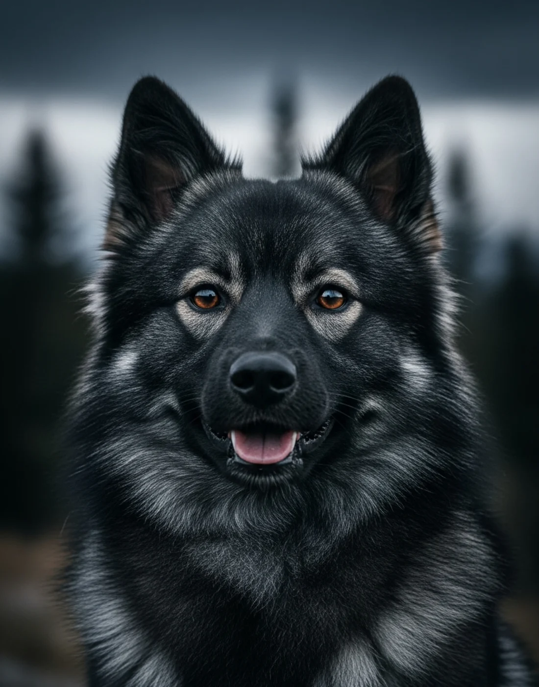 Spitz noir attentif, observant son environnement